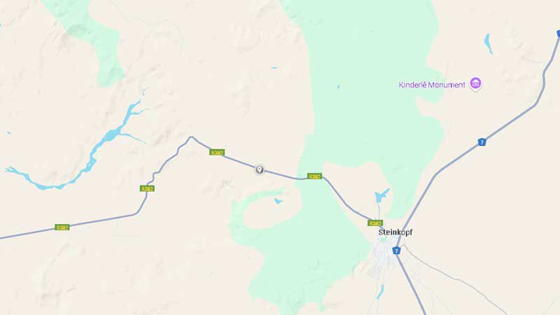 Map showing the location of the Klipfontein Hotel ruins at Anenous Pass in the Northern Cape, South Africa