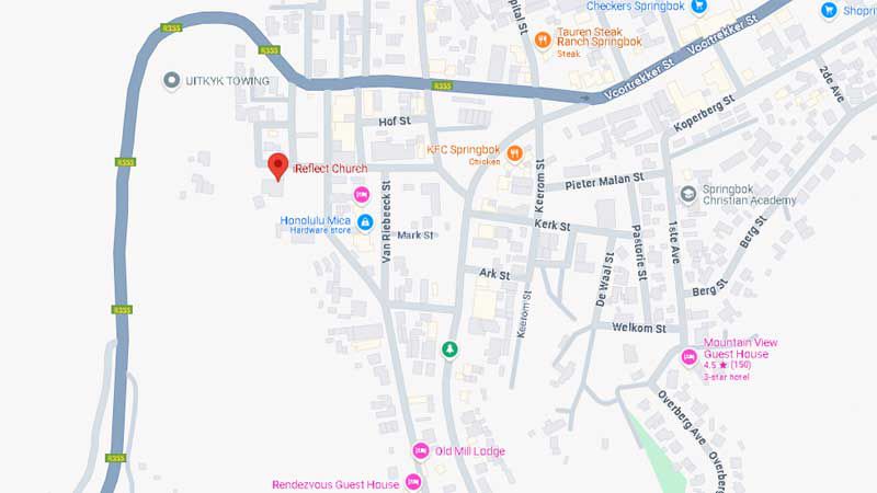 Map showing the location of iReflect AFM Church in Springbok, Northern Cape, South Africa