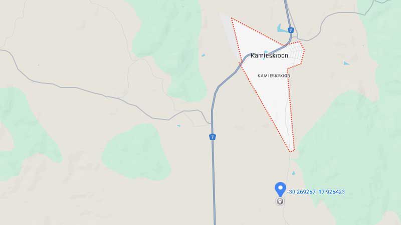 Map showing the location of Darter’s Grave near Kamieskroon