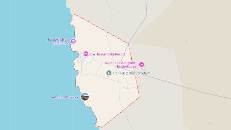 Map showing the location of Hondeklip Bay along South Africa’s West Coast