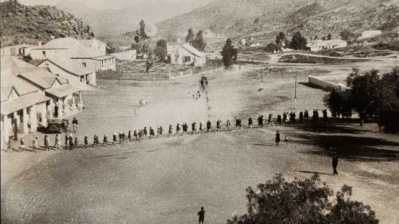 Historic photograph showcasing the history of Springbok, South Africa, featuring key landmarks and moments.